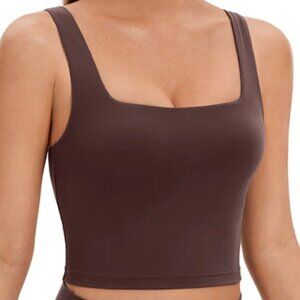 CRZ Yoga Butterluxe Square Neck Built in Bra Tank L Taupe